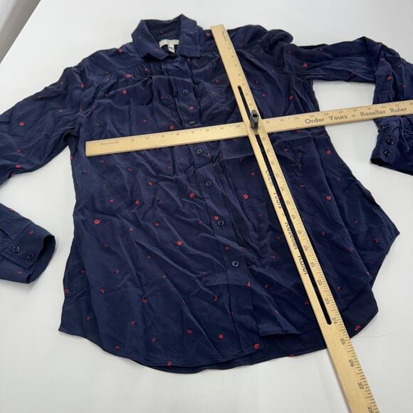 Joie Shirt Womens XS Blue Ladybug Embroidered Button Down Long Sleeve Blouse - Picture 6 of 6